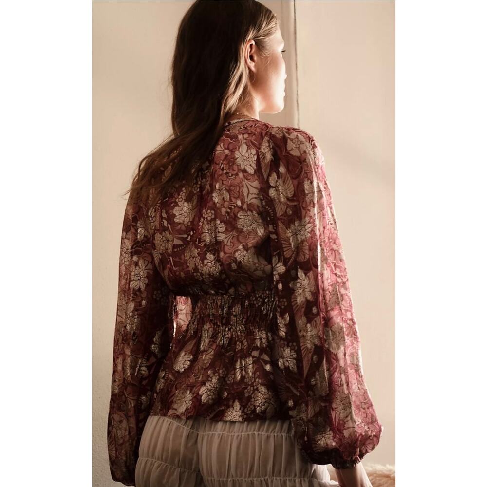 Anthropologie Somerset Floral Chiffon Blouse Floral Women's M New Romantic - Picture 6 of 15